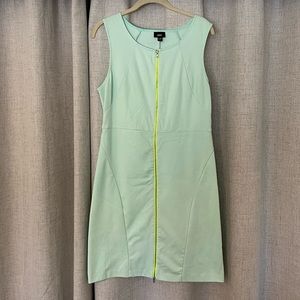 Mint shift dress with neon zipper